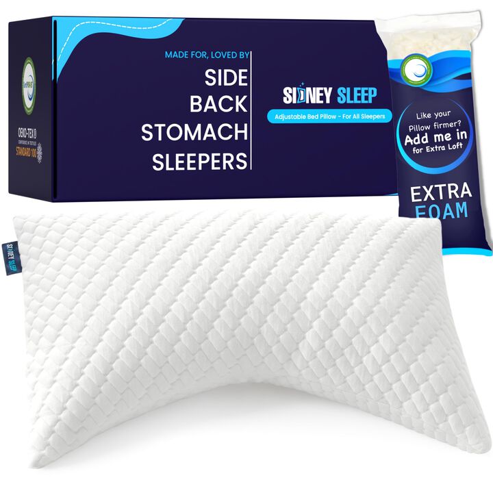 Sidney Sleep Pillow for Side and Back Sleepers - Comfort for Neck and Shoulder Pain - Adjustable and Customizable Shredded Memor