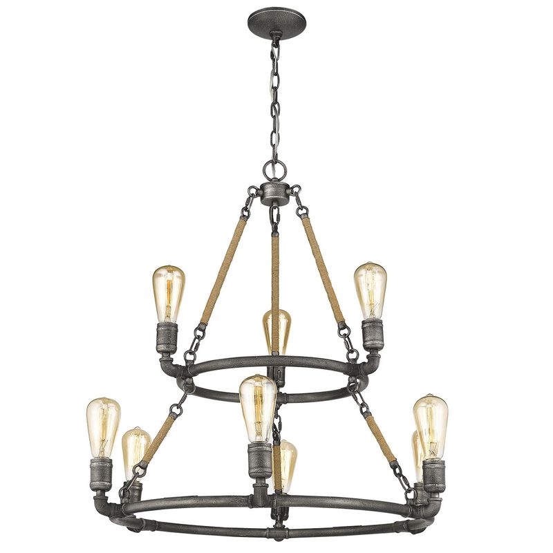 Hivvago Brown and Black Nine Light Metal Dimmable Chandelier