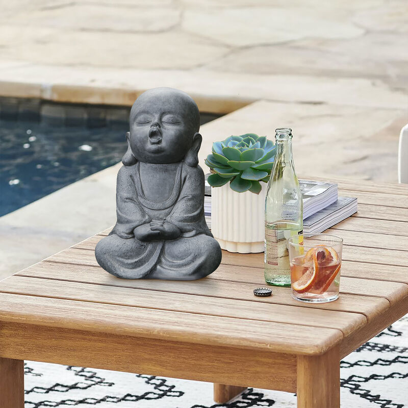 LuxenHome Gray MgO Meditating Buddha Garden Statue