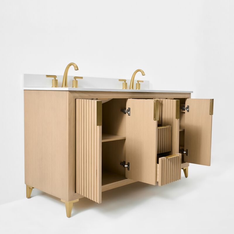 Turlington 60 in. Oak Bath Vanity Set with White Quartz Vanity Top and White Undermount Basin