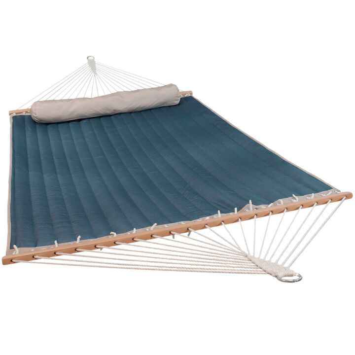 Sunnydaze Large Quilted Hammock with Spreader Bars and Pillow - Tidal Wave