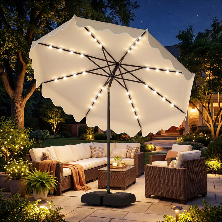 10 FT Outdoor Patio Umbrella with Solar LED Lights and Weighted Base