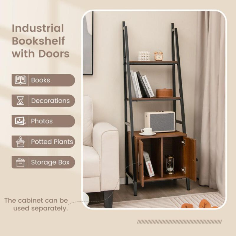Hivvago 4-Tier Ladder Shelf with Cabinet and Metal Frame