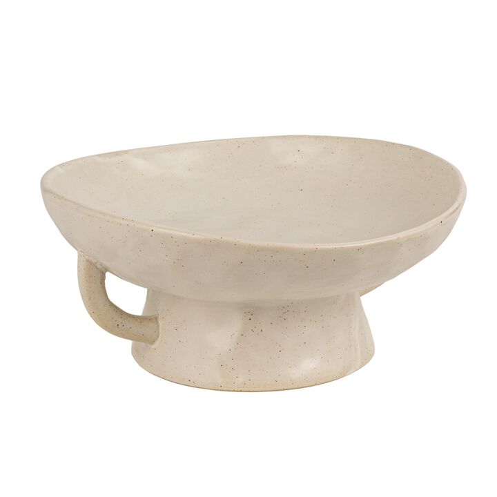 Stoneware Footed Pedestal Bowl with Handles, Reactive Glaze, Black