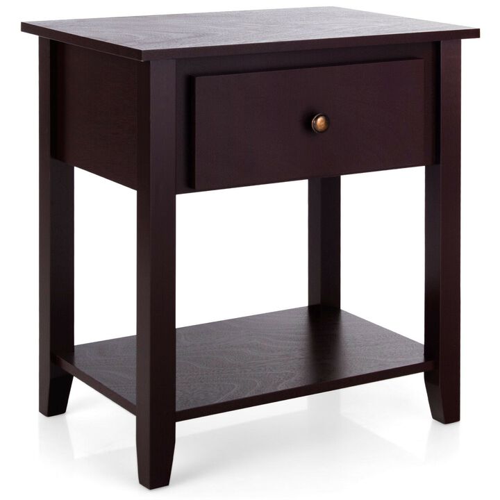 Nightstand with Drawer and Storage Shelf for Bedroom Living Room - Espresso