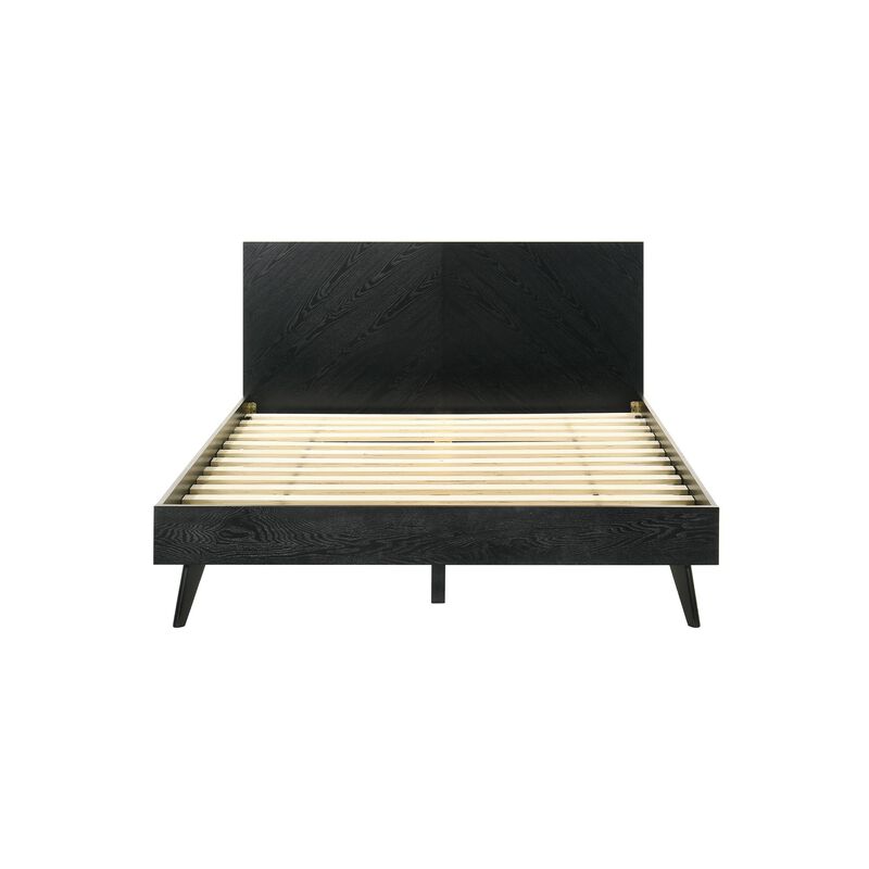 Saly Queen Platform Bed Frame, Tapered Legs, Diagonal Grain Finish, Black - Benzara