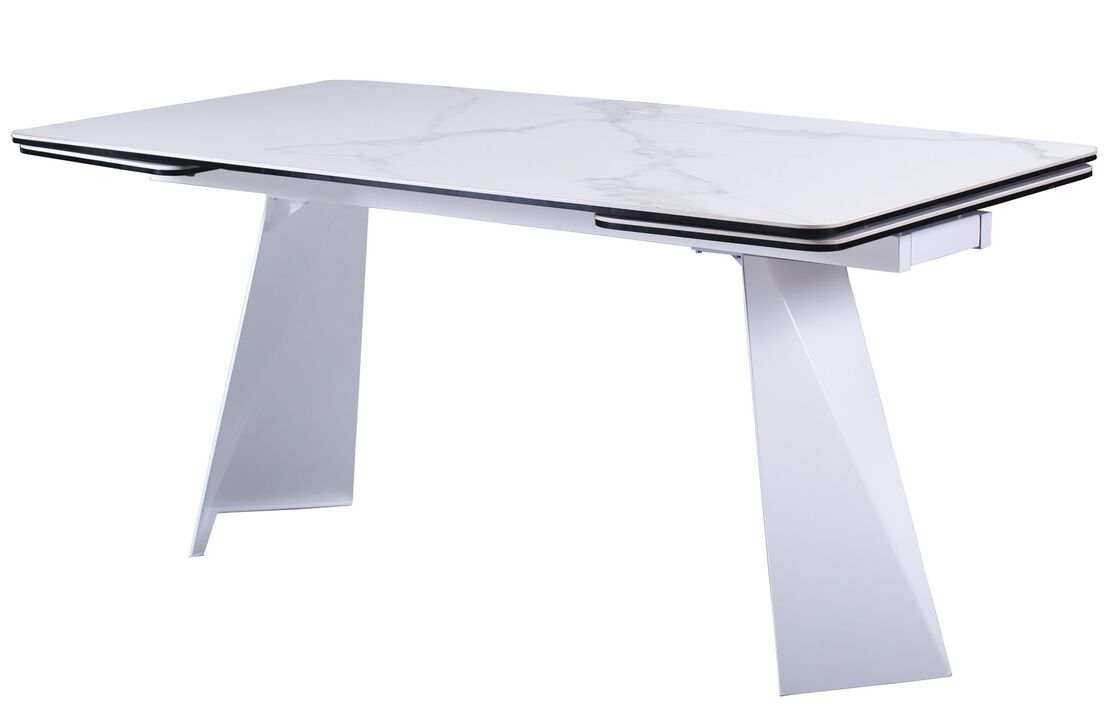 White Ceramic Extension Dining Table with White Metal leg