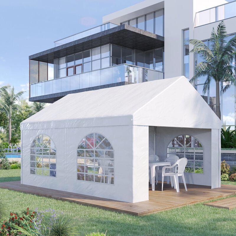 16' x 13' Party Tent Carport with Sidewalls, Four Windows and Double Doors, White Tents for Parties, Wedding and Events