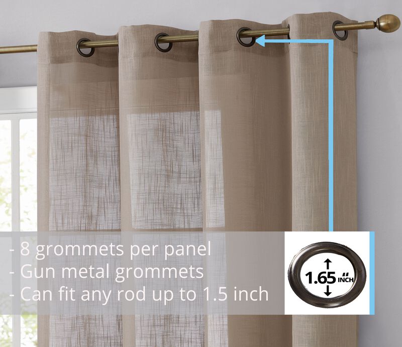 THD Serena Faux Linen Textured Semi Sheer Privacy Light Filtering Transparent Window Grommet Thick Curtains Drapery Panels for Bedroom & Living Room, 2 Panels