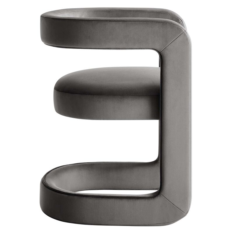 Modway Winslow Stain-Resistant Performance Velvet Dining Chair in Storm Gray - Open Back Barrel Armchair - Upholstered Dining Chair - Cozy Reading Chair or Velvet Vanity Chair image number 6