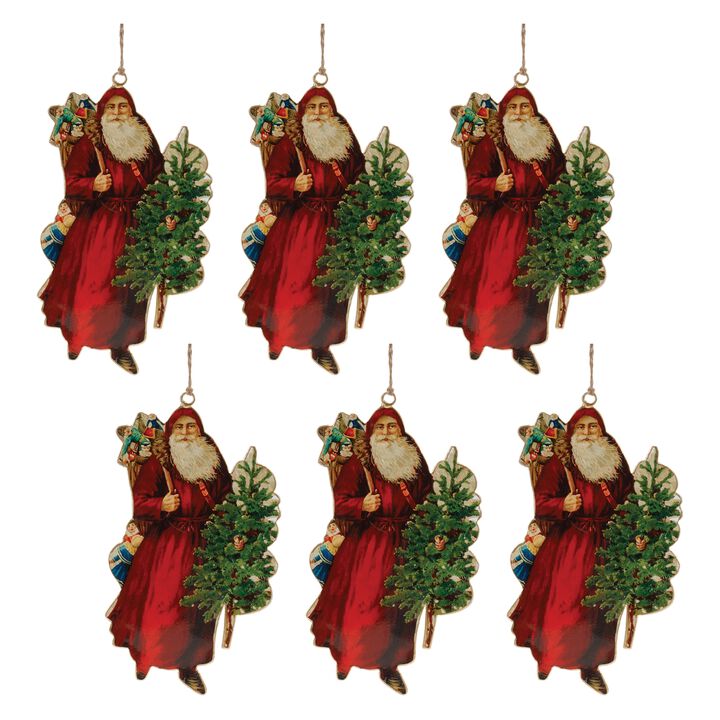 Vintage-Inspired Metal Santa Ornaments, Set of 6 for Festive Tree or Wreath Styling