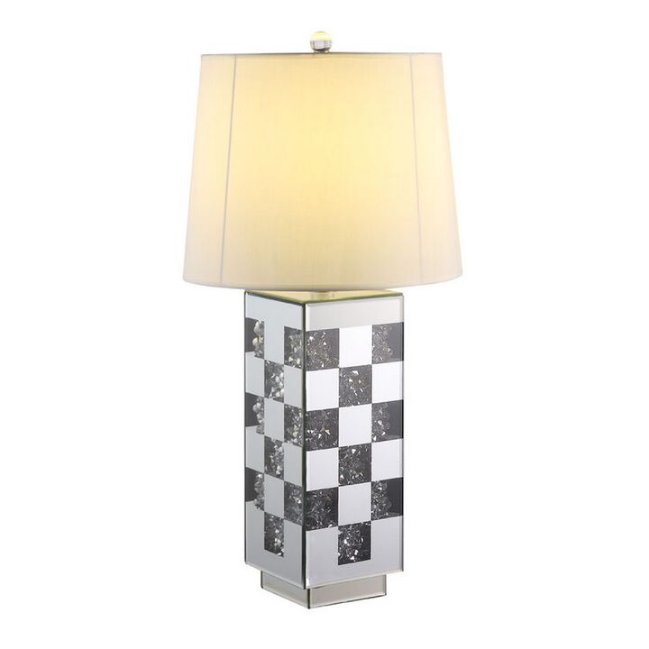 Table Lamp with Checkered Faux Diamond Inlay, Silver-Benzara