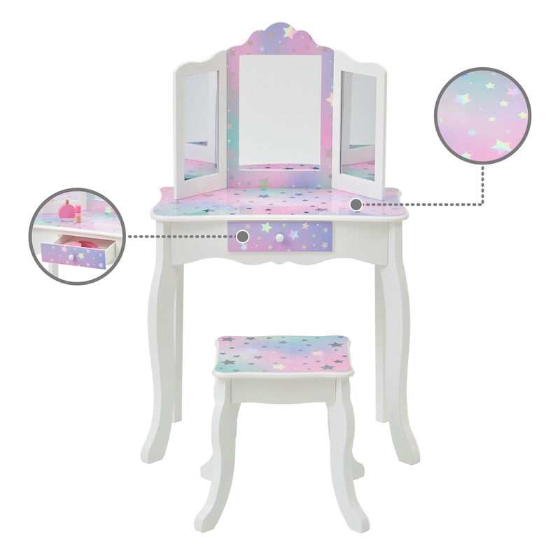Gisele Starry Sky Kids Vanity Table & Stool, White & Lavender image number 2