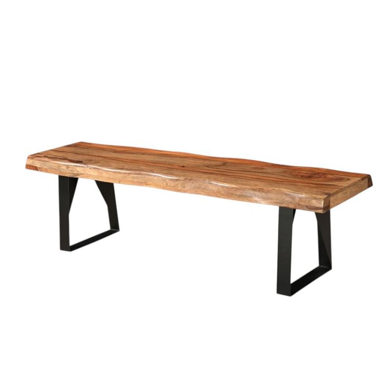 HomeRoots 68" Brown and Black Solid Wood And Metal Live Edge Dining Bench image number 5