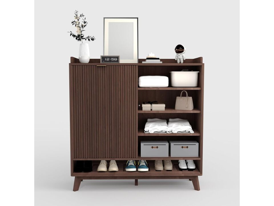 Slim Entryway Wood Shoe Storage Cabinet Flip Drawer Adjustable Shelves