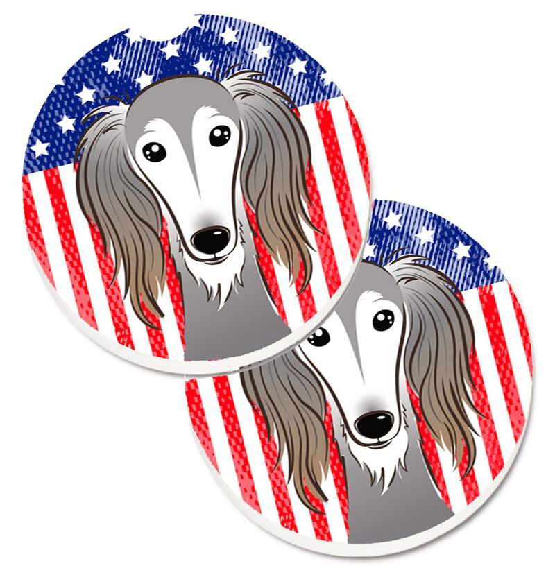 Caroline's Treasures American Flag & Saluki Set of 2 Cup Holder Car Coasters BB2159CARC, 2.56, Multicolor