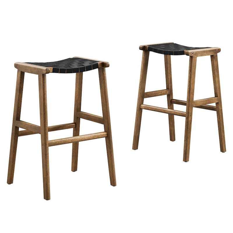 Saoirse Leather Wood Bar Stool Set of 2 image number 0