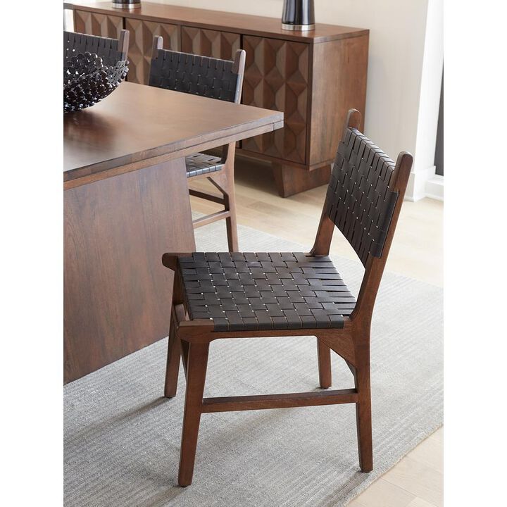 World Interiors Lisbon Dining Chair in Black Leather with Royal Brown Finish