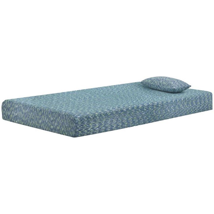 Twin Size Mattress with Hyperstretch Knit Cover and Pillow, Blue- Benzara
