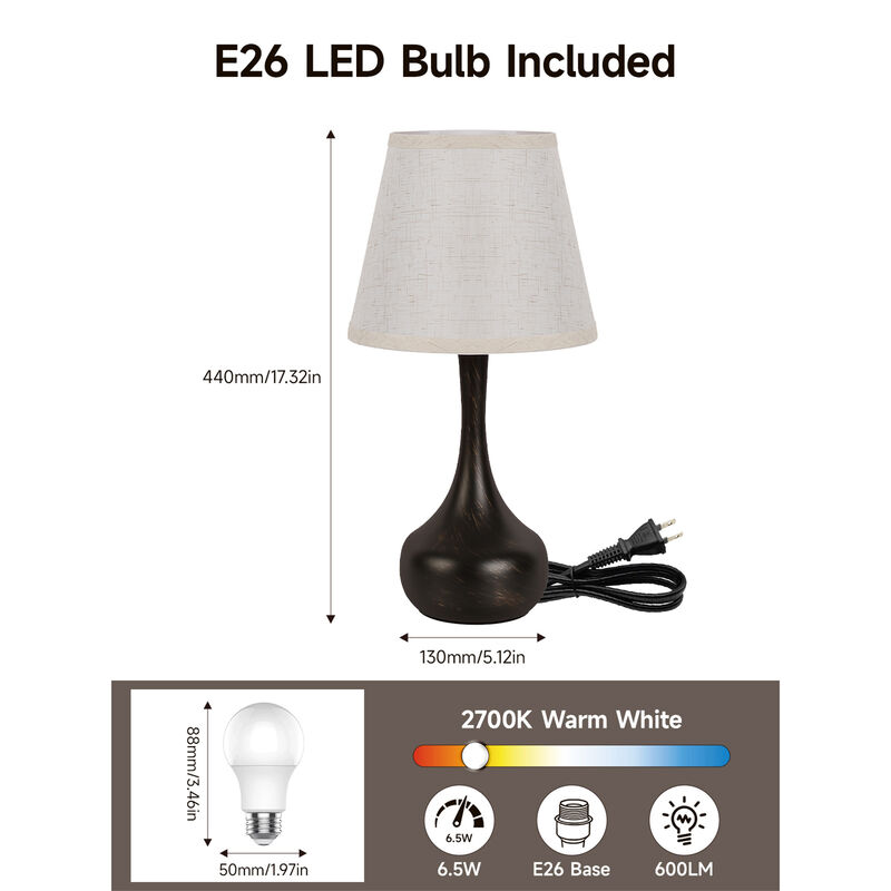 17.3 in. Table Lamp with Gray Linen Shade and Touch Control (Set of 2)