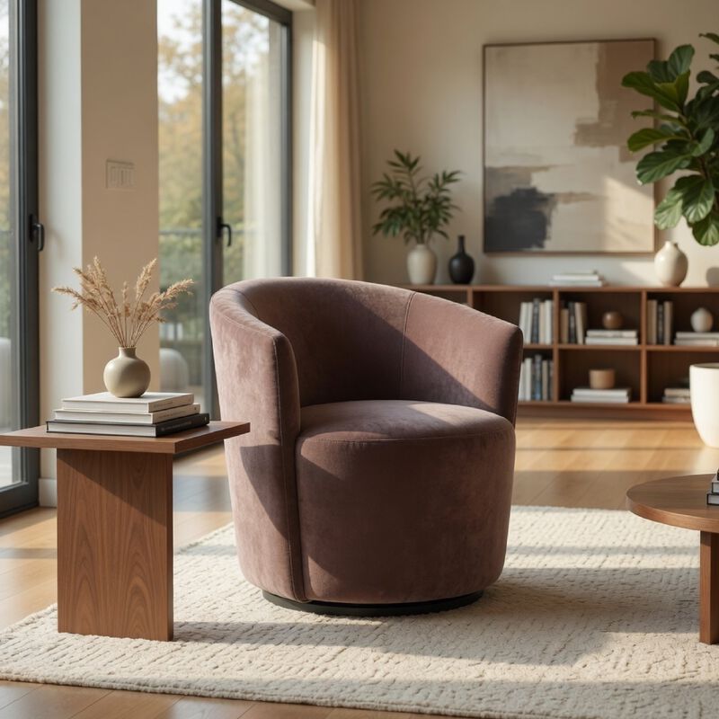 Gecy Swivel Accent Chair, Mauve Pink Velvet Upholstery, Curved Back image number 8