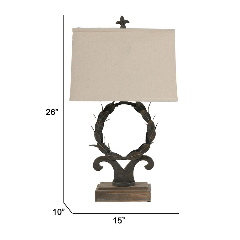 26 Inch Artisanal Table Lamp, Laurel Wreath Iron Frame, Off White, Black - Benzara