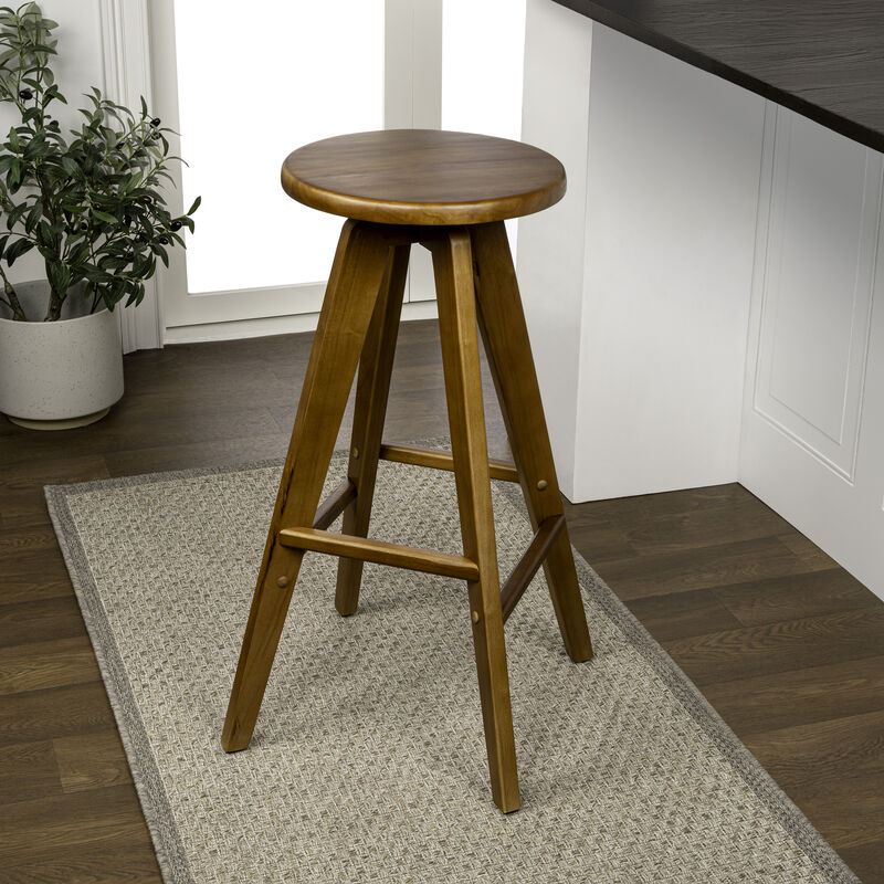 Ceren MidCentury Industrial Round Solid Wood Backless Stool