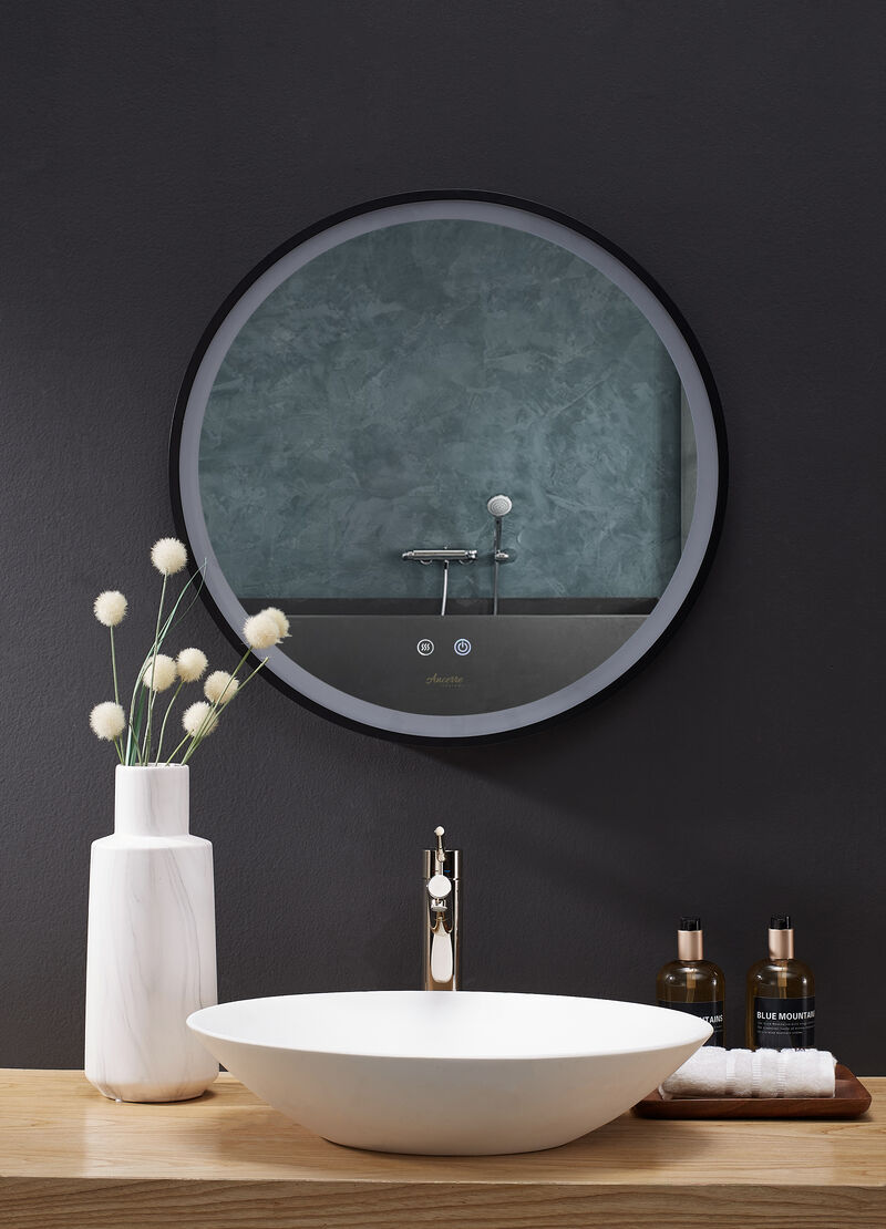 CIRQUE Round LED Black Framed Mirror with Defogger and Dimmer