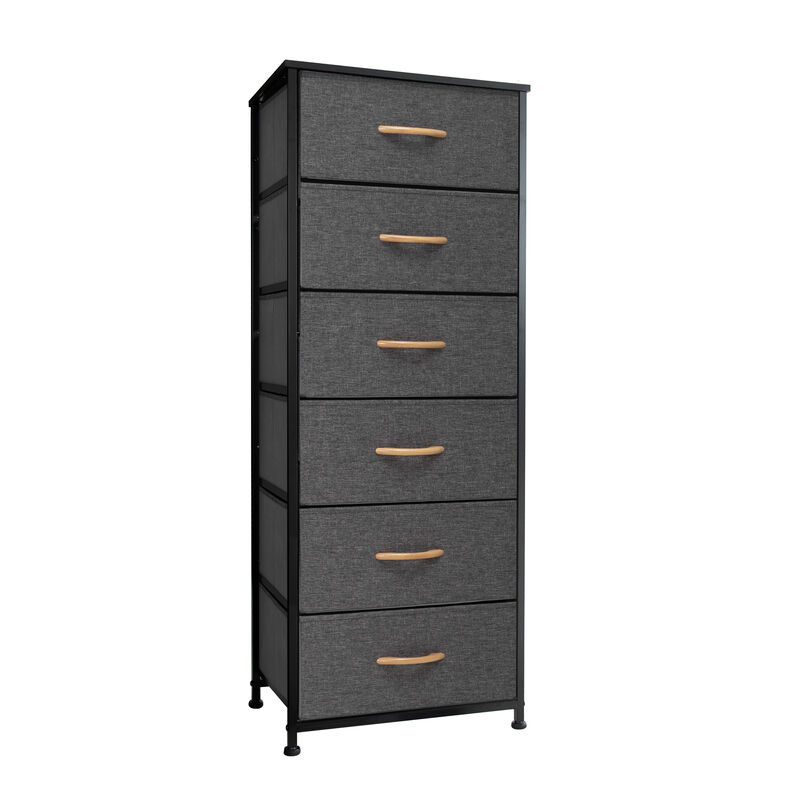 HomeRoots Set Of Six 18" Black And Gray Fabric and Steel Six Drawer Dresser image number 0