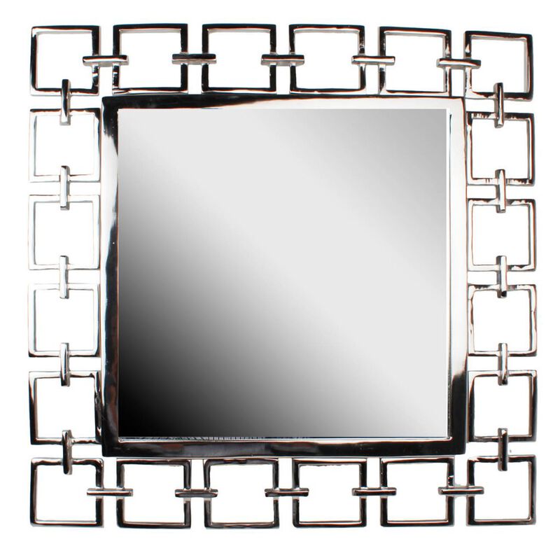 Modern Style Metal Openwork Square Framed Mirror, Silver image number 0