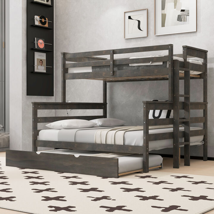 Merax Twin XL over Queen Solid Wood Bunk Bed with Pull-out Twin Trundle