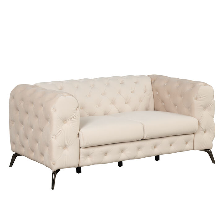 63" Velvet Upholstered Loveseat Sofa, Modern Loveseat Sofa with Button Tufted Back, 2-Person Loveseat Sofa Couch for Living Room, Bedroom, or Small Space, Beige