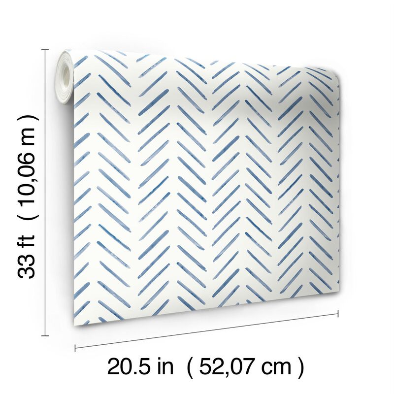 Painted Herringbone Navy Wallpaper (Double Roll) image number 5