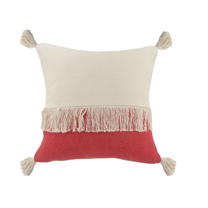 20" Raspberry Red and White Block Square Throw Pillow