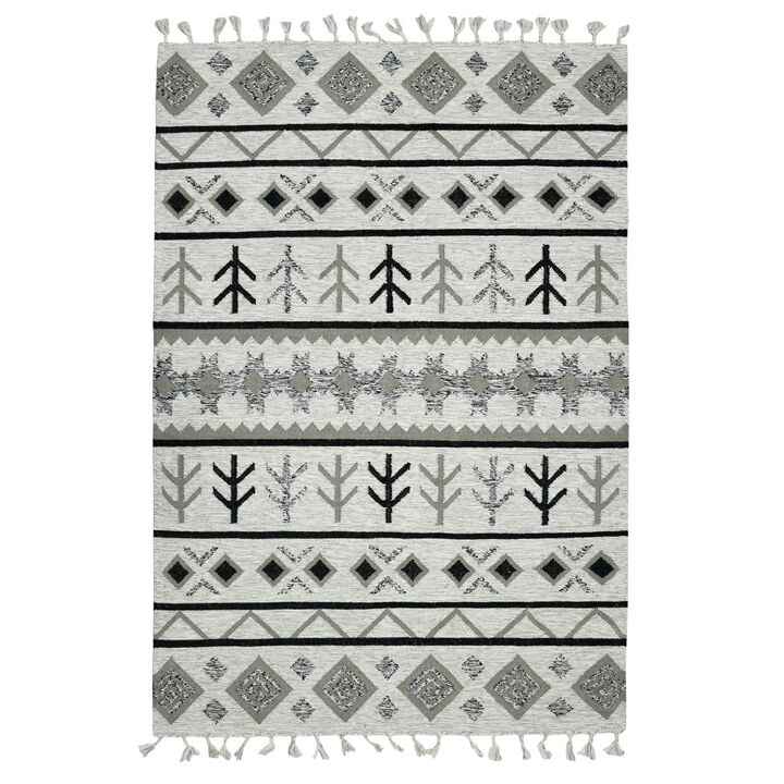 HomeRoots Wool Abstract Geometric Handmade Area Rug With Fringe