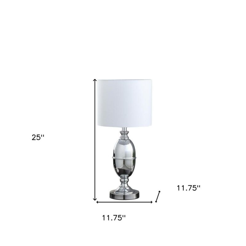 Hivvago 25" Silver Metal Urn Table Lamp With White Drum Shade