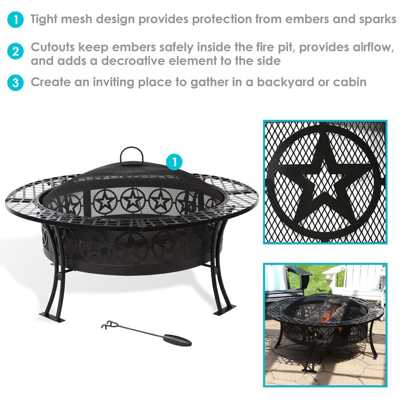 Sunnydaze 40 in Four Star Steel Fire Pit with Spark Screen and Poker image number 3