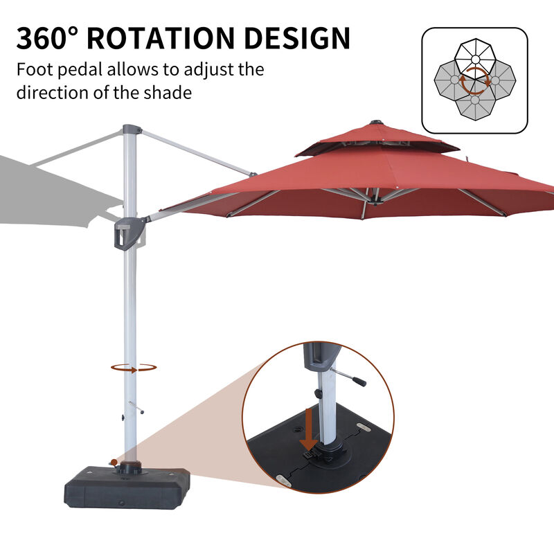 MONDAWE 11ft 2-Tier Square Cantilever Outdoor Patio Umbrella with Included Cover