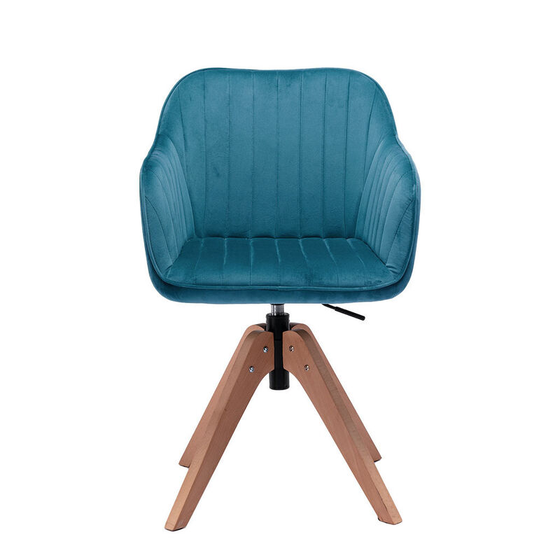 HomeRoots Tufted Teal Blue and Natural Upholstered Velvet Dining Arm Chair image number 2