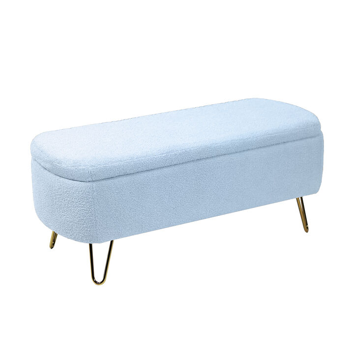 Faux Fur Entryway Bench with Gold Legs Storage, Modern Upholstered Ottoman for Living Room Bedroom