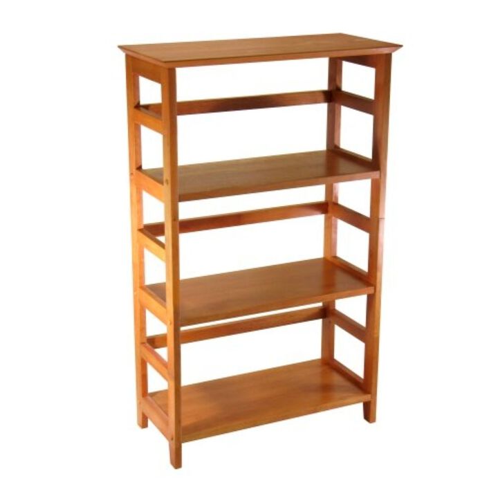QuikFurn 4-Tier Book-shelf Wood Bookcase in Honey Finish