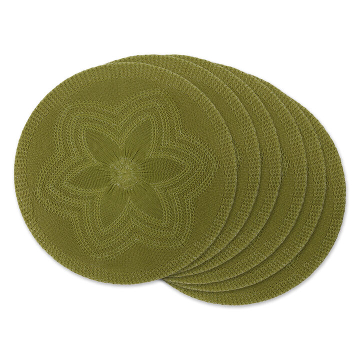 Set of 6 Antique Green Floral Woven Round Placemat  15-Inch
