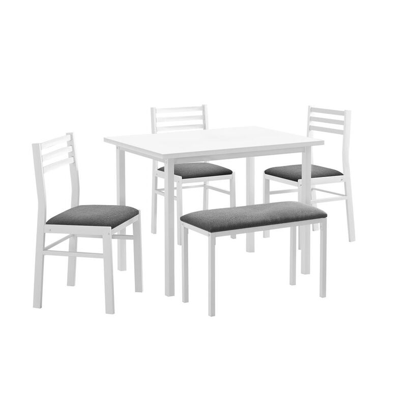 Dining Set, 5pcs Set, 40 Rectangular, Kitchen, Small, White Metal And Laminate