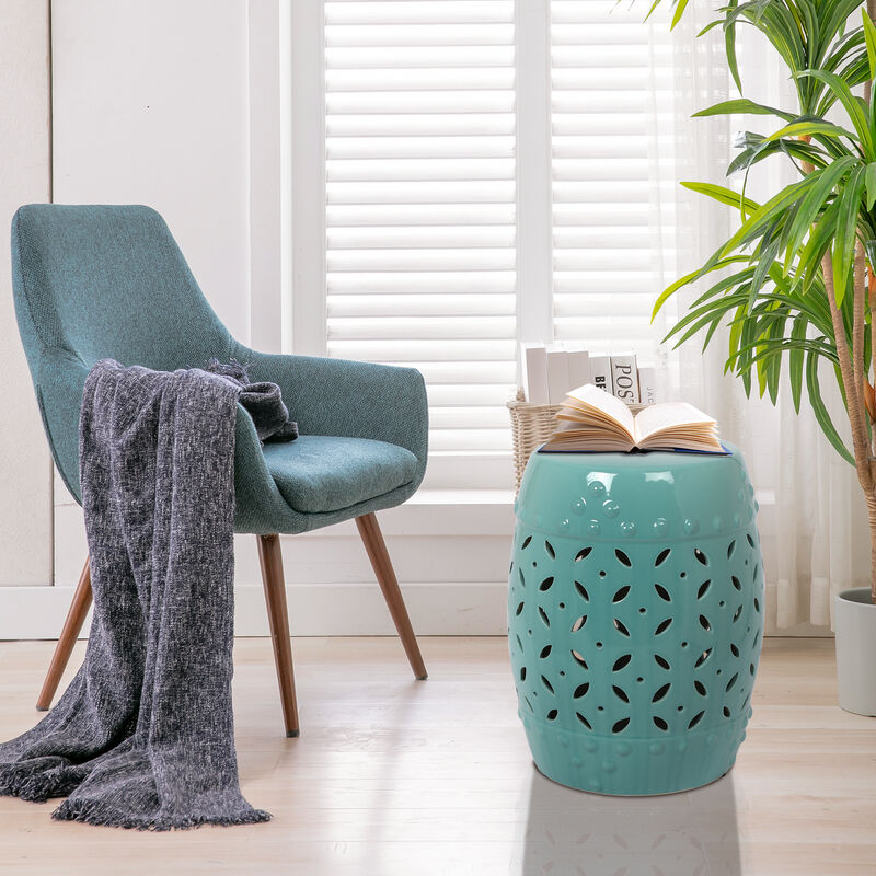 11" x 17" Glazed Ceramic Drum Stool - Indoor/Outdoor Side Table - Accent Garden Stool