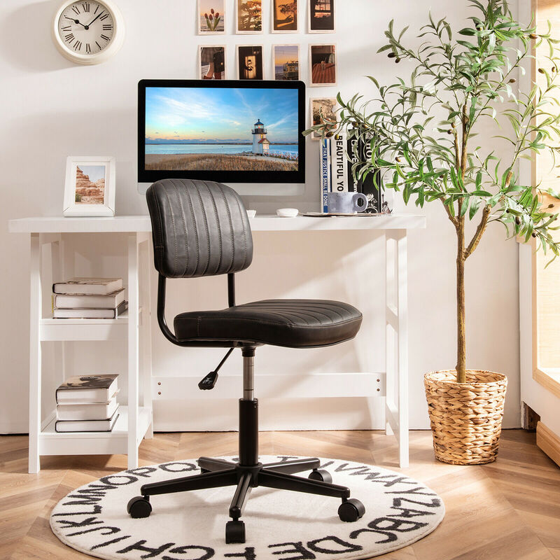 Costway PU Leather Office Chair Adjustable Swivel Task Chair w/ Backrest Black