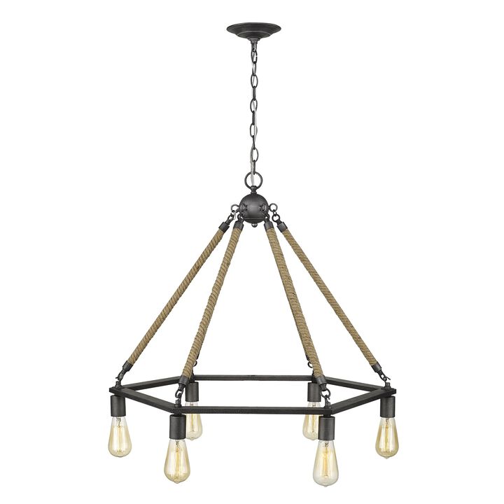 HomeRoots Brown and Black Six Light Metal Dimmable Chandelier