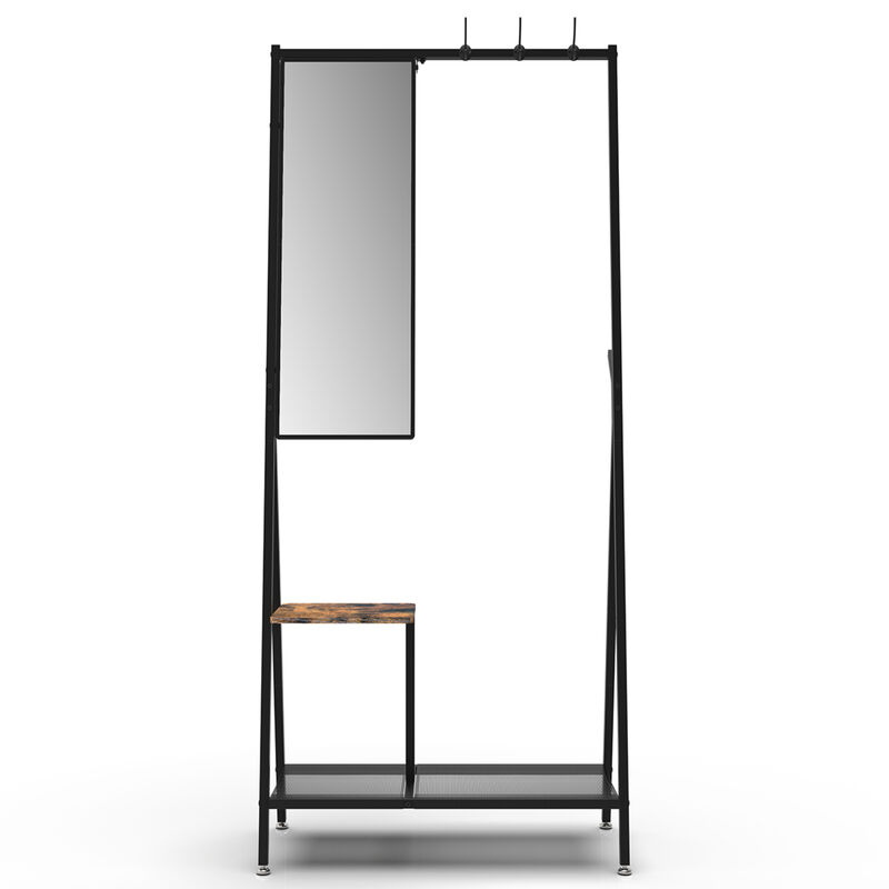 GOODSILO Multifunctional Hall Tree Coat Rack with Integrated Mirror and Shoe Storage, Sturdy Metal Frame Entryway Organizer for Living Room and Bedroom image number 9