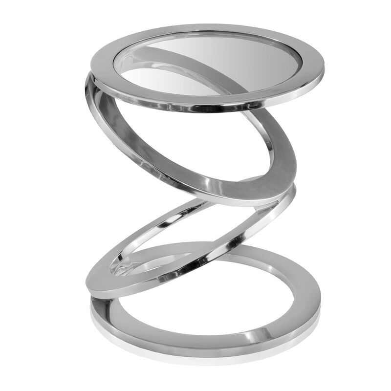 Hivvago 17 Inch  Silver And Clear Glass and Aluminum Round Abstract End Table