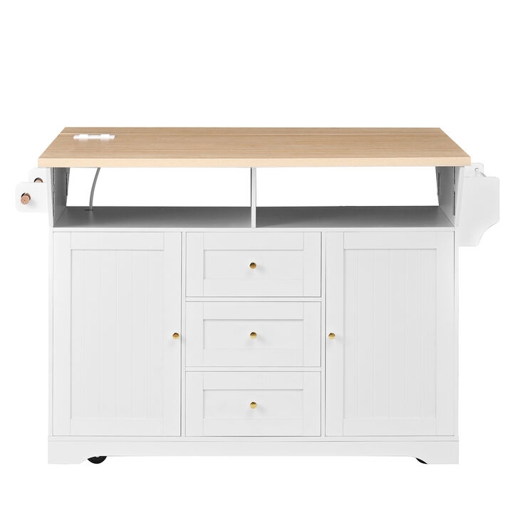 Whisen Multifunctional Extendable Kitchen Island Cart with 5 Wheels and US Standard Outlet