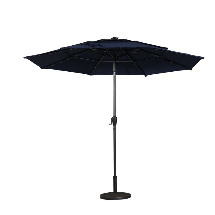 10 FT Patio Umbrella with Solar Lights 3-Tier Outdoor Table Umbrella Market Umbrella Pool Umbrella Outdoor Umbrellas for Patio, Red